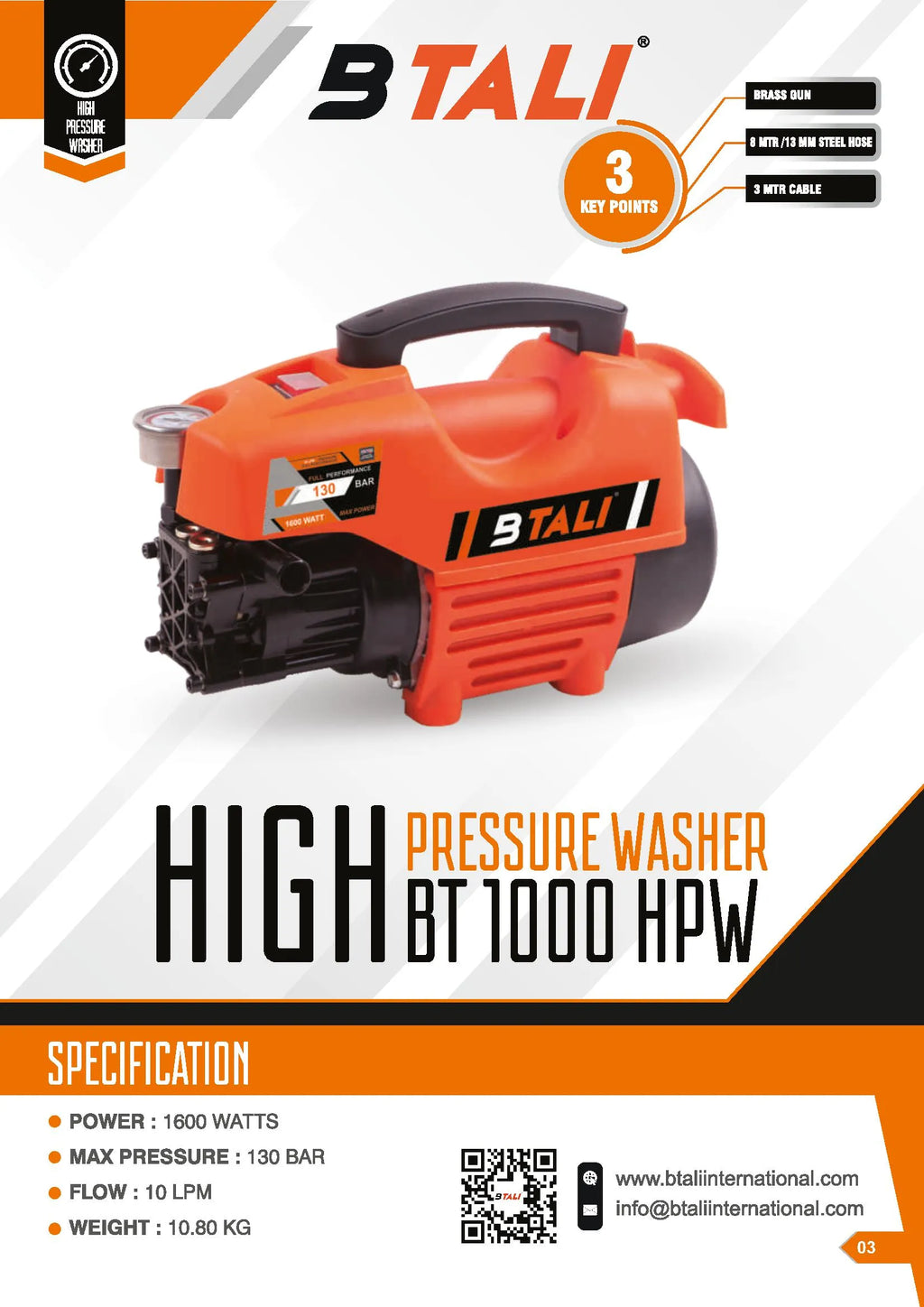 Btali BT 1000 High Pressure Washer HPW