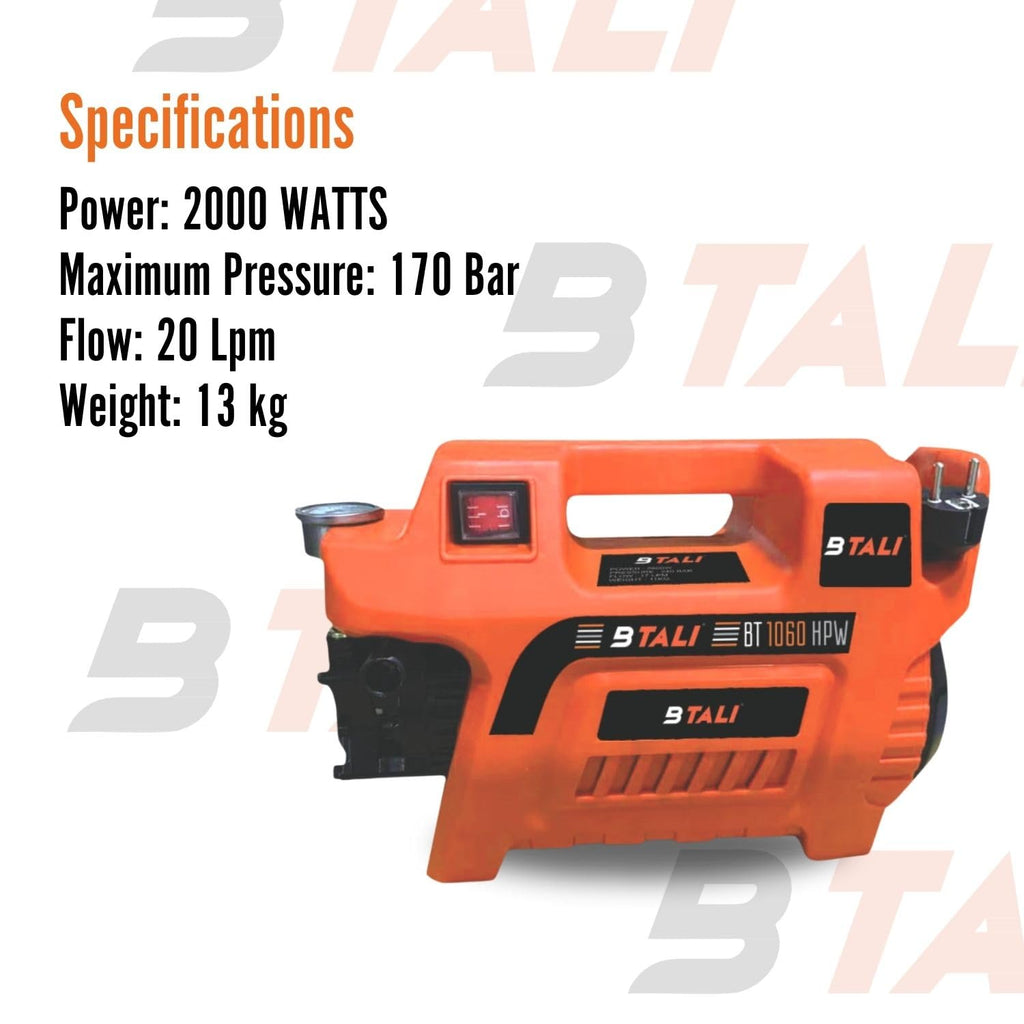 BT1060 High Pressure Washer, 2000W, 170 BAR, 20LPM, Foam Cannon & 8M Hose, Heavy Duty Cleaning